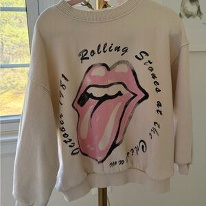Zara Girls The Rolling Stones Cream and Pink Sweatshirt- Size 5